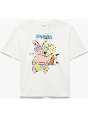Koton Lisanslı Sponge Bob Baskılı Kısa Kollu Bisiklet Yaka Tişört
