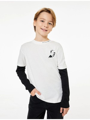 Atatürk Baskılı Uzun Kollu Bisiklet Yaka Pamuklu Tişört