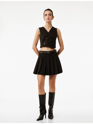 Çizgili A Kesim Mini Pileli Etek