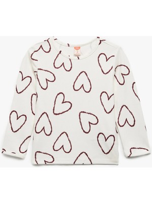 Kalp Desenli Uzun Kollu Bisiklet Yaka Tişört