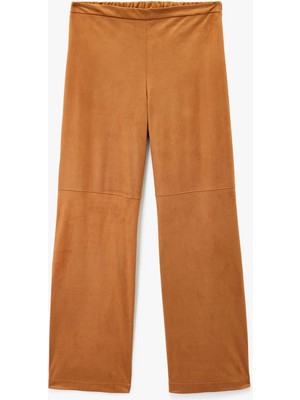 Koton Uzun Düz Bol Paça Süet Görünümlü Pantolon