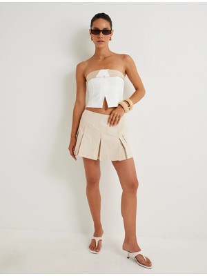 Koton Crop Straplez Büstiyer Kat Detaylı Renk Kontrastlı Slim Fit