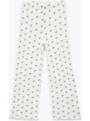 Kaşkorse Viskon Karışımlı Beli Lastikli Fiyonk Baskılı Geniş Paça Pantolon