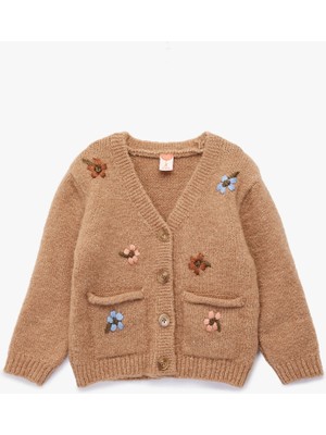 Koton Uzun Kollu Nakış Detaylı V Yaka Düğmeli Triko Hırka