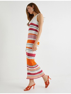 Koton Uzun Kroşe Elbise Kalın Askılı U Yaka Rahat Kalıp