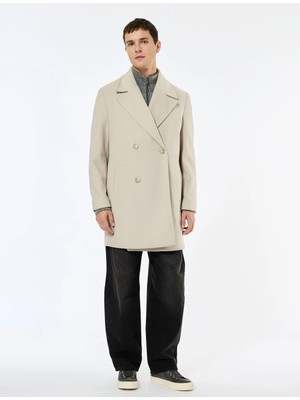 Koton Uzun Kollu Cepli Düğmeli Kruvaze Yaka Uzun Kaşe Kaban