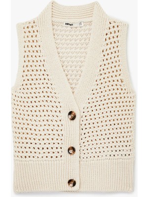 Koton V Yaka Düğmeli Ajurlu Triko Yelek