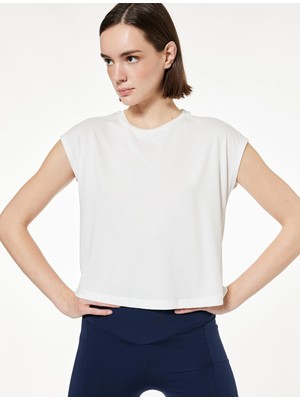 Koton Rahat Kalıp Modal Kumaş Bisiklet Yaka Spor Sıfır Kol Tişört