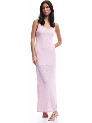 Koton Slim Fit Astarlı Yırtmaç Detaylı Ince Askılı Dantel Elbise