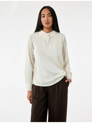 Koton Asimetrik Yaka Uzun Kollu Saten Bluz