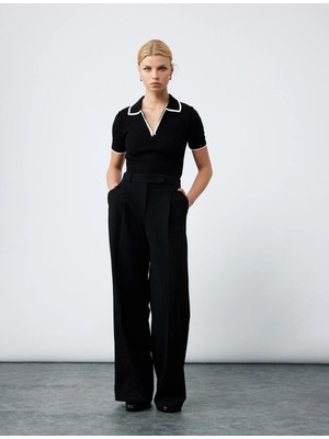 Koton Regular Fit Kısa Kollu Polo Yaka Yarım Fermuarlı Triko Kazak