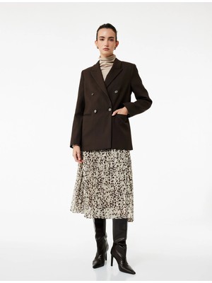 Koton Standart Bel Desenli Pileli Midi Şifon Etek 6WAK70083UW