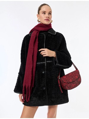 Koton Bonded Kaban Oversize Peluş Düğmeli Cepli Kruvaze Uzun Kollu