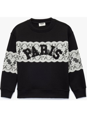 Koton Uzun Kollu Bisiklet Yaka Işlemeli Sweatshirt