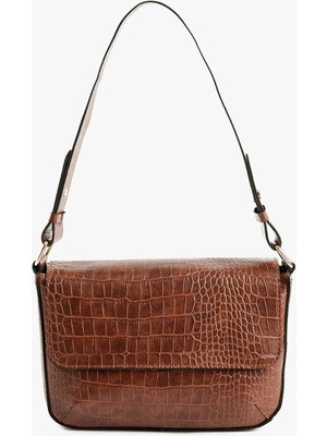 Koton Kroko Görünümlü Kapaklı Suni Deri Omuz Çantası