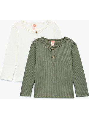 Koton Düğmeli Uzun Kollu Bisiklet Yaka 2'li Tişört Seti