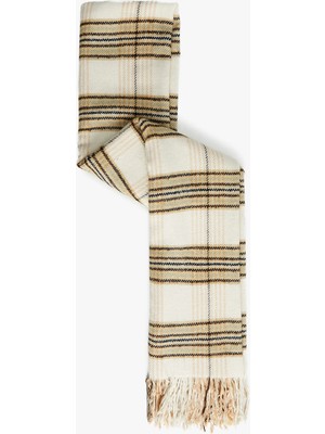 Koton Püsküllü Ekoseli Uzun Atkı