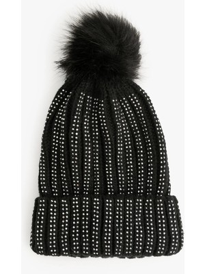 Koton Suni Peluş Detaylı Taşlı Triko Bere