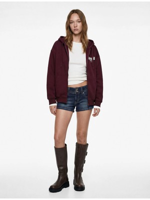 Koton Şardonlu Uzun Kollu Cepli Fermuarlı Arkası Baskılı Kapüşonlu Sweatshirt