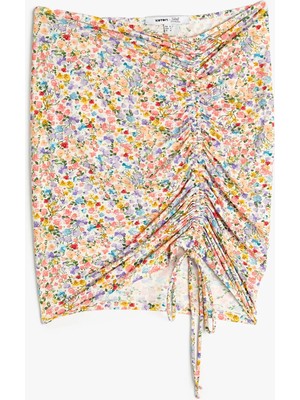 Koton Çiçekli Mini Pareo Etek Drapeli Büzgü Detaylı