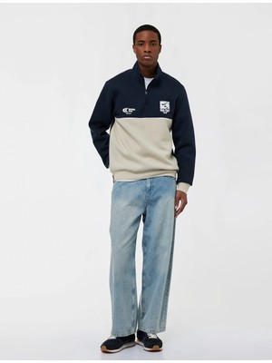 Koton Regular Fit Baskılı Renk Bloklu Yarım Fermuarlı Sweatshirt