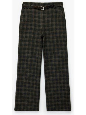 Koton x Melis Ağazat - Kemer Detaylı Cepli Ekose Palazzo Pantolon