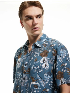 Kısa Kollu Regular Fit Viskon Çiçekli Gömlek