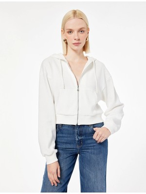 Koton Pamuklu Slim Fit Cepli Uzun Kollu Fermuarlı Kapüşonlu Hırka