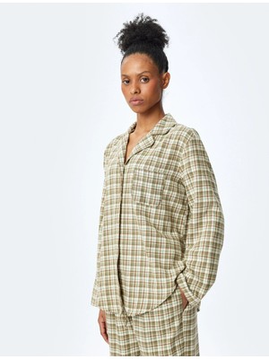 Koton Pamuklu Gömlek Yaka Uzun Kollu Ekose Pijama Üstü