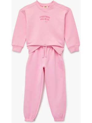 Koton Baskılı Uzun Kollu Bisiklet Yaka Şardonlu Eşofman Takımı