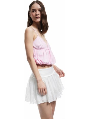 Koton Brodeli Pamuklu Kalın Pileli Mini Etek