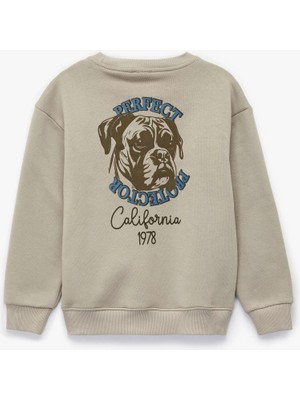 Koton Şardonlu Uzun Kollu Bisiklet Yaka Köpek Baskılı Sweatshirt