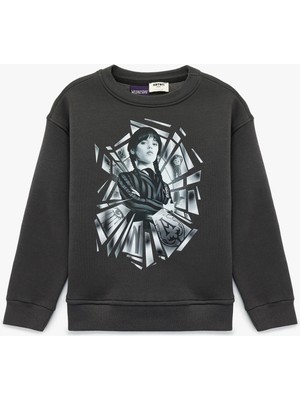 Koton Lisanslı Wednesday Baskılı Uzun Kollu Bisiklet Yaka Oversize Sweatshirt