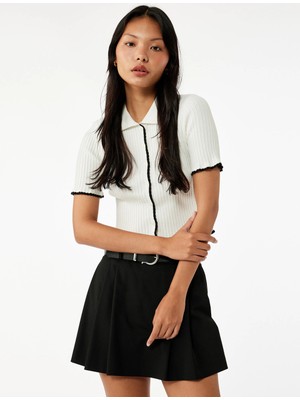 Düğmeli Dikiş Detaylı Kısa Kollu Polo Yaka Kazak