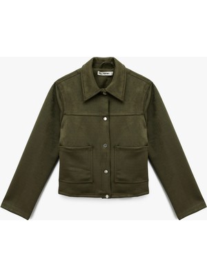 Koton Çıtçıt Düğmeli Cep Detaylı Klasik Yaka Uzun Kollu Suni Süet Gömlek