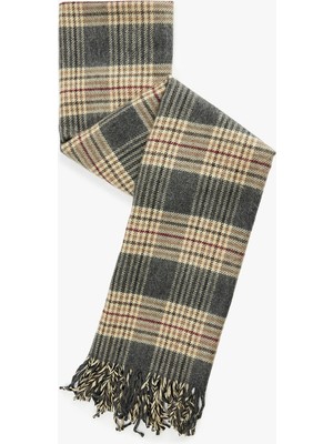 Koton Kadın Püsküllü Ekoseli Uzun Atkı Gri Kış Sezonu İçin Şık Tasarım