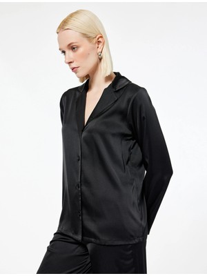 Düğmeli Uzun Kollu Gömlek Yaka Pijama Üstü