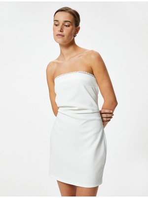 Koton Straplez Mini Elbise Krep Scuba Kumaş