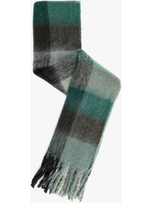 Koton Yumuşak Dokulu Püsküllü Ekoseli Uzun Atkı