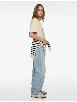 Koton Pamuklu Kısa Kollu Bisiklet Yaka Kuru Kafa Baskılı Oversize Tişört