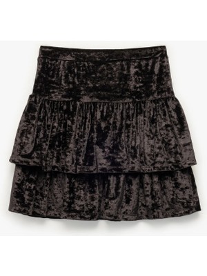 A Kesim Katlı Kadife Etek