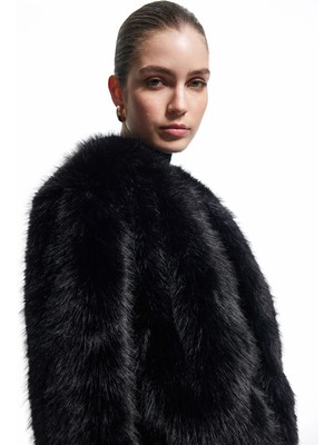 Koton Suni Kürk Mont Crop Uzun Kollu Bisiklet Yaka