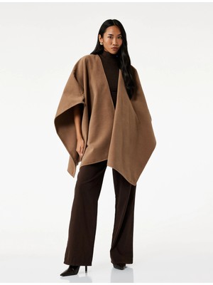 Şal Yaka Yarım Yarasa Kol Kaşe Görünümlü Panço