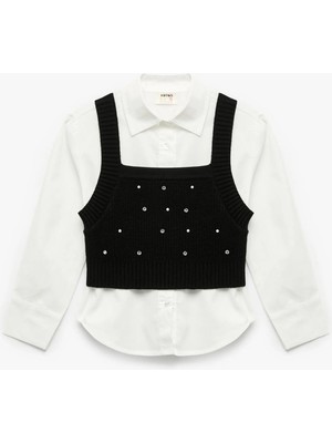 Koton Süveter Detaylı Uzun Kollu Pamuklu Gömlek