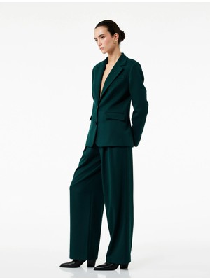 Pileli Cepli Yüksek Bel Geniş Paça Gabardin Baggy Pantolon