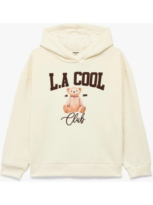 Koton Ayıcık Baskı Detaylı Oversize Kapşonlu Bej Kız Çocuk Sweatshirt 6WKG10206AK