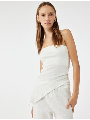 Koton Kolsuz Straplez Slim Fit Asimetrik Bluz