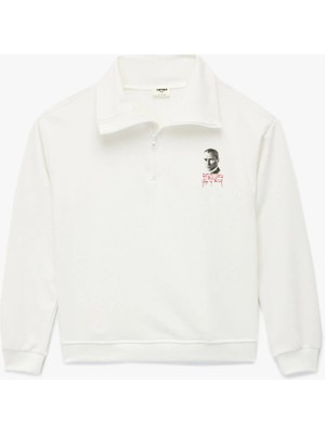 Atatürk Baskılı Yarım Fermuarlı Dik Yaka Uzun Kollu Sweatshirt