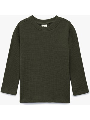 Koton Pamuklu Uzun Kollu Bisiklet Yaka Dokulu Basic Tişört