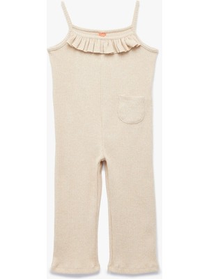 Viskon Karışımlı Fırfır Detaylı Cepli Ince Askılı Tulum